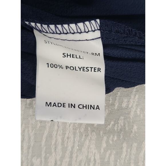 Melloday pleated design flutter sleeve women's blouse navy blue Sz Small office - Picture 5 of 7